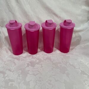 NEW!  Tupperware Set of Four Pink Tumblers with Flip Top Seals, 16 oz